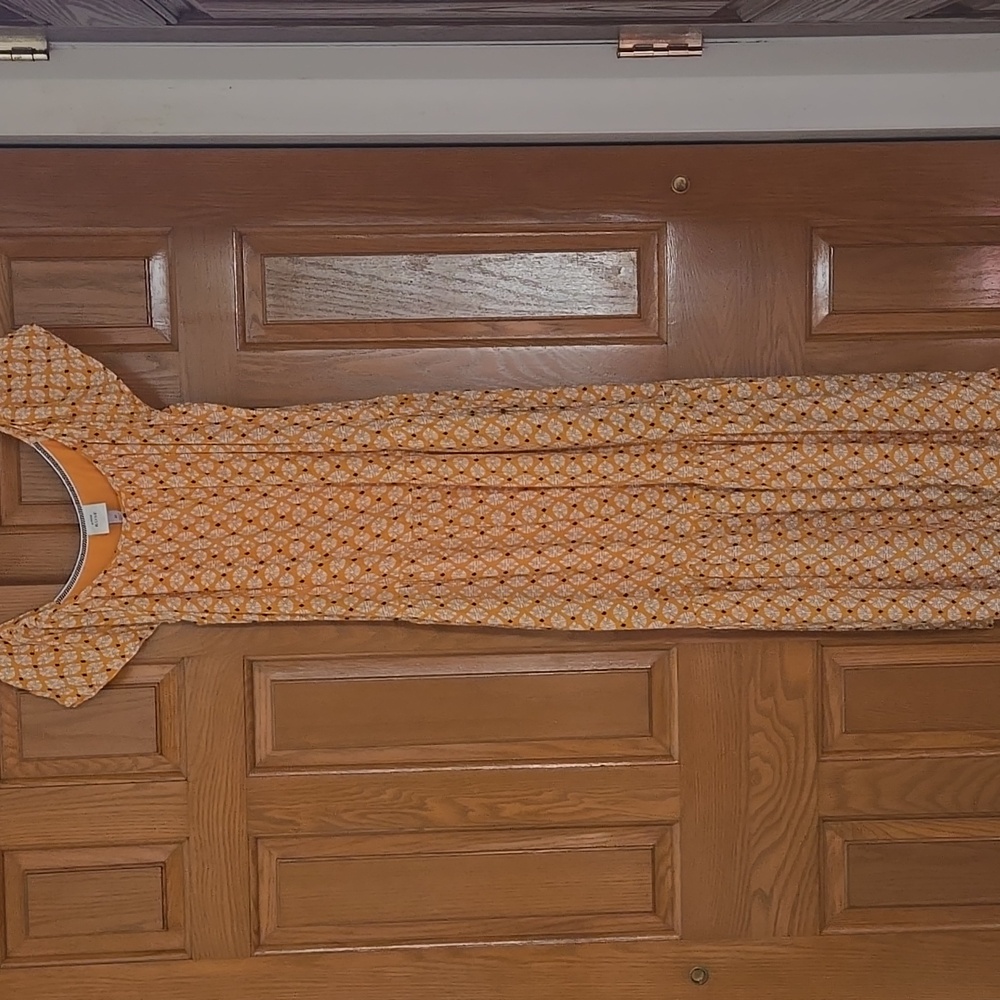 KNOX ROSE mustard yellow and white long tiered dress size M
